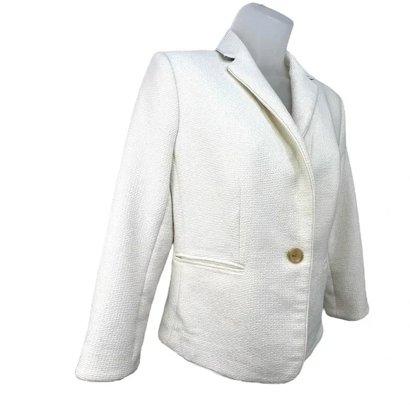 Ann Taylor The Newbury Blazer Jacket Women Sz 8 Petite Cream Neutral Classy NWOT - Picture 2 of 13